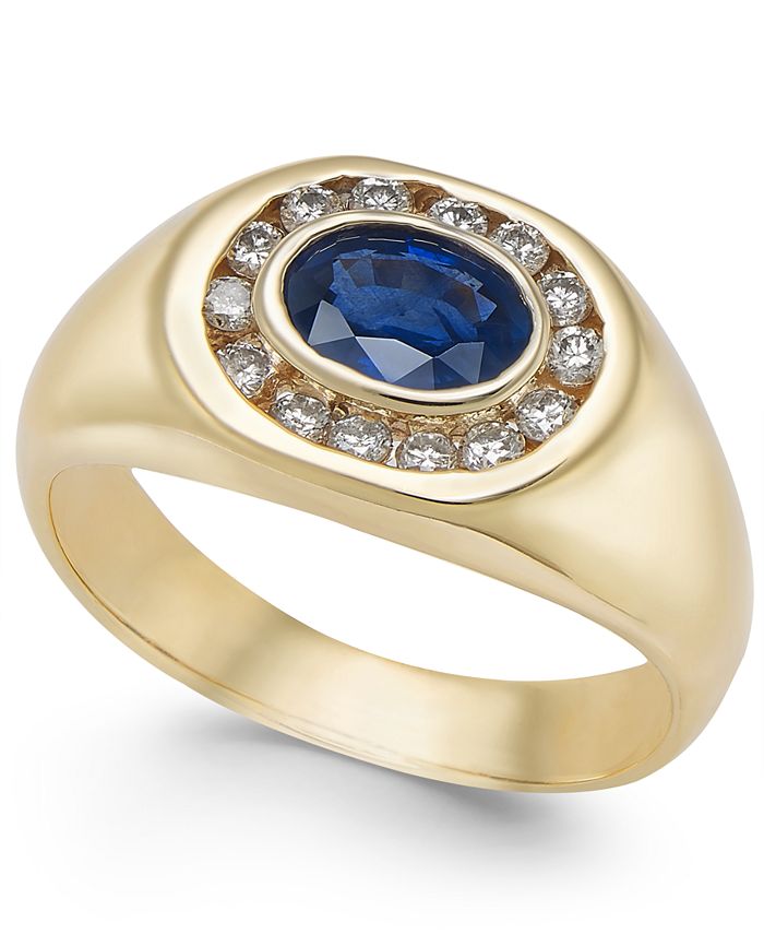 Macy's Men's Sapphire (1 ct. t.w.) & Diamond (1/3 ct. t.w.) Ring in 14k ...