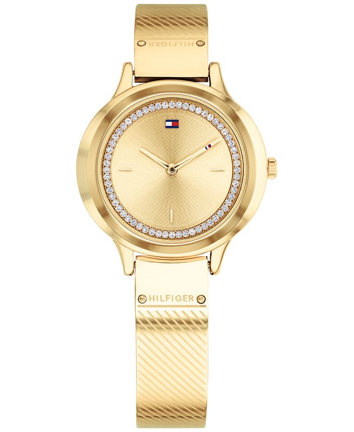 Tommy Hilfiger Women's Gold-Tone Stainless Steel Bangle Bracelet Watch ...