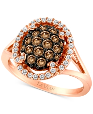 image of Le Vian Chocolatier Diamond Halo Cluster Ring (3/4 ct. t.w.) in 14k Rose Gold