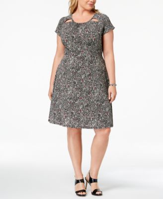 Michael Kors - Plus Size Printed Cutout-Neck Dress