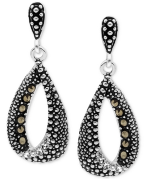 image of Marcasite & Crystal Teardrop Loop Drop Earrings in Fine Silver-Plate