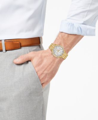 Men's Chronograph Diamond-Accent Gold-Tone Stainless Steel Bracelet Watch 42mm, Created for Macy's