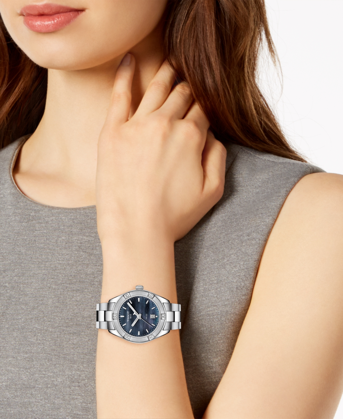 Shop Tissot Women's Swiss Pr 100 Sport Chic T-classic Gray Stainless Steel Bracelet Watch 36mm In No Color