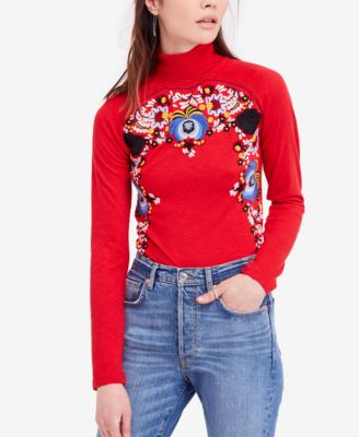 Free people disco rose embroidered turtleneck top on sale