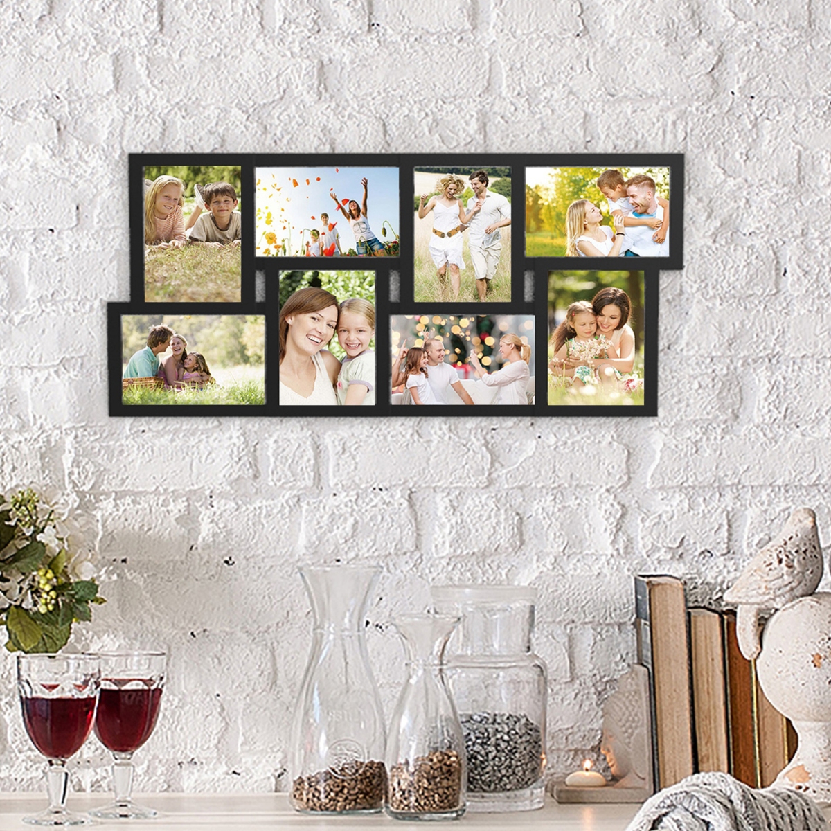 Collage Picture Frame with 8 Openings for 4x6 Photos by Lavish Home,- Black