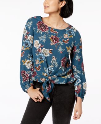 BCX Juniors' Printed Tie-Front Top - Macy's