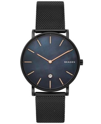Skagen Slim Black Stainless Steel Mesh Bracelet Watch 40mm & Reviews - Macy's
