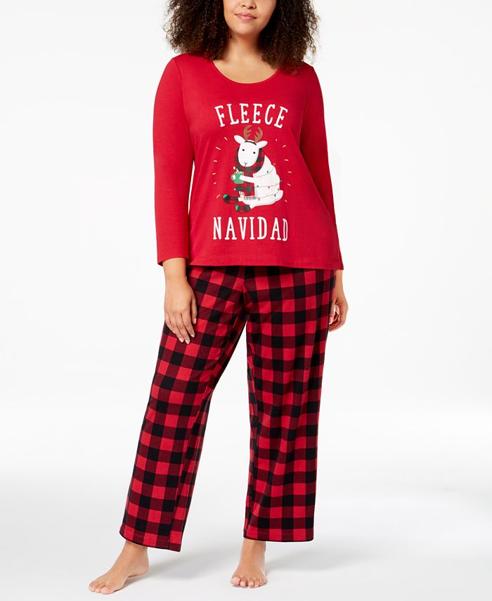 Family Pajamas Matching Plus Size Women's Fleece Navidad Pajama Set