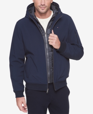 Tommy Hilfiger Men's Big & Tall Hooded Soft-Shell Jacket with Inset Quilted Puffer Bib