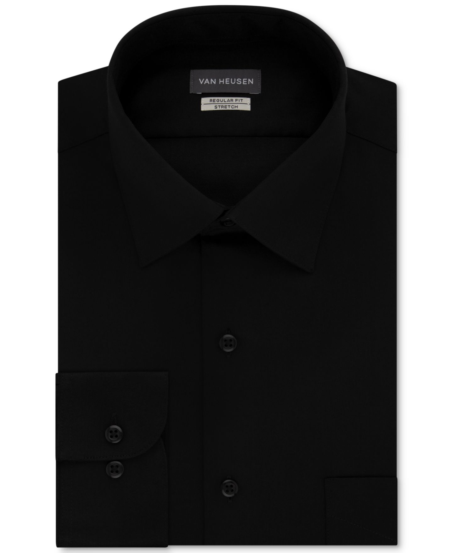 Мужская рубашка Van Heusen Regular-Fit Stretch Wrinkle-Free Sateen Dress Shirt, цвет: Чёрный — фото 3