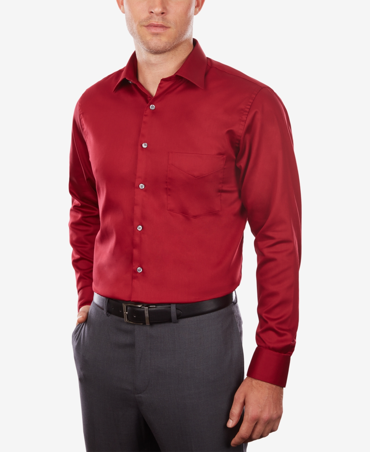 Men's Classic/Regular Fit Stretch Wrinkle Free Sateen Dress Shirt - Red