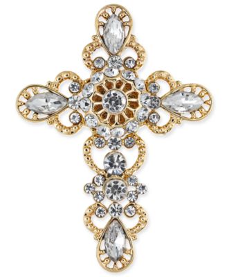 Charter Club - Gold-Tone Crystal Ornamental Cross Pin