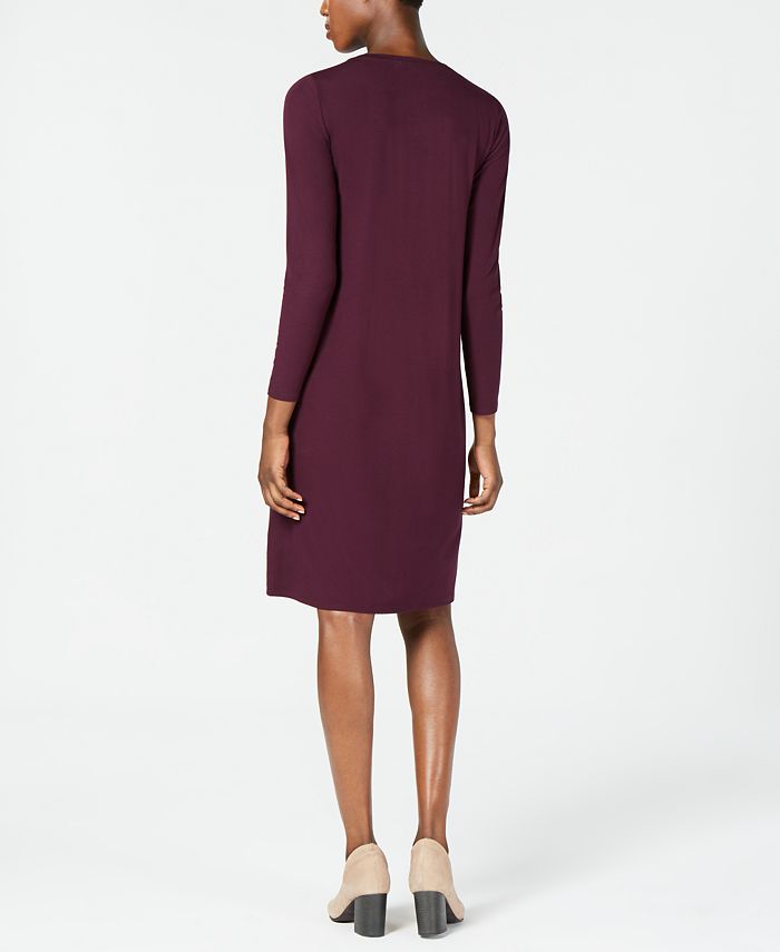 EILEEN FISHER Womens Pink Stretch Ribbed Hi-lo Hem Cap Sleeve V Neck Below The Knee Shift Dress