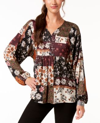Style & Co Patchwork-Print Peasant Top, Created for Macy's - Macy's