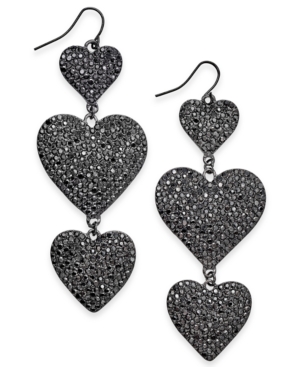 image of Thalia Sodi Hematite-Tone Pave Heart Triple Drop Earrings, Created for Macy-s