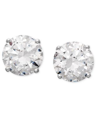 Cubic Zirconia Round Stud Earrings Collection In 14k White Gold