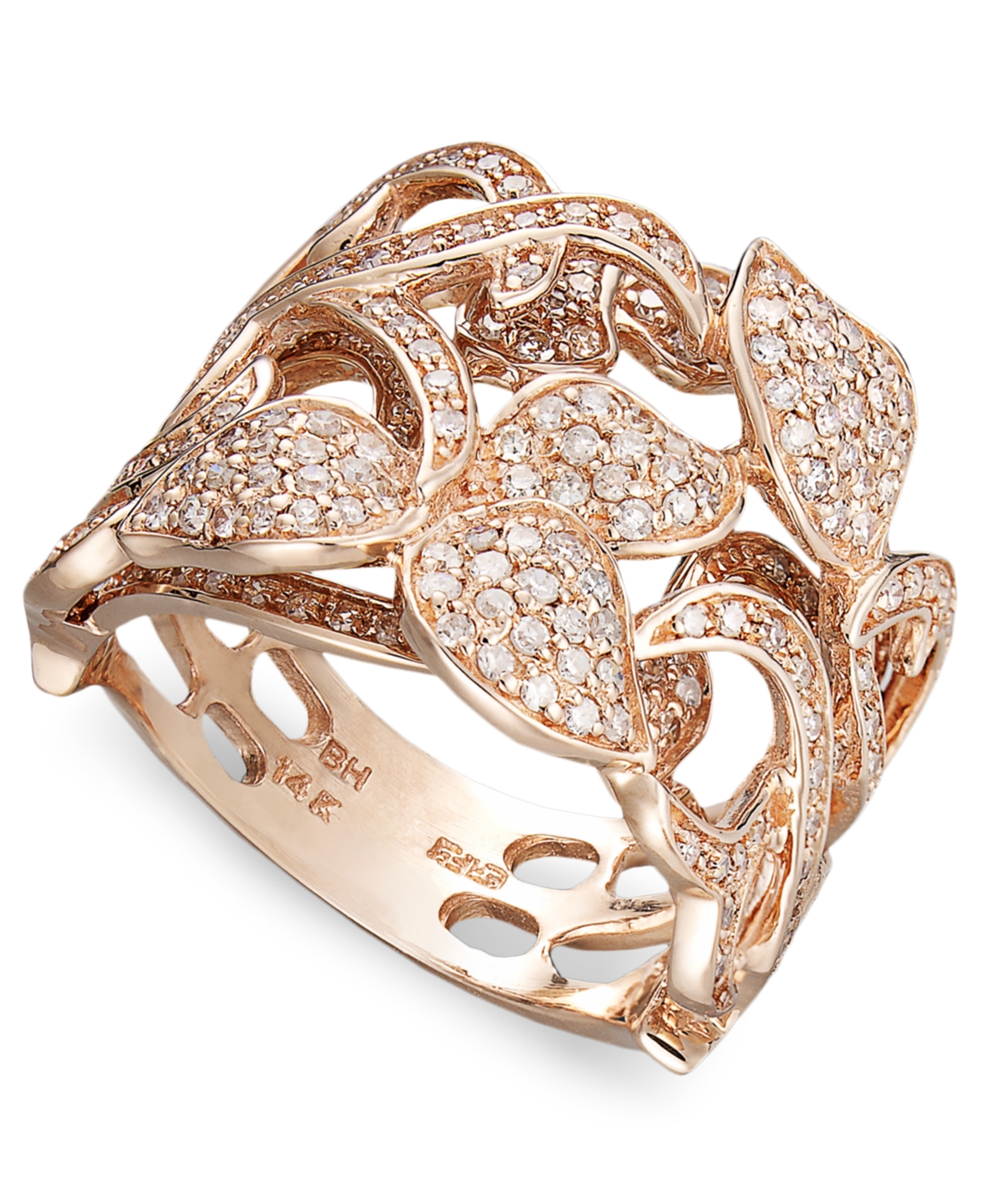 Effy Collection Pave Rose By Effy Diamond Diamond Leaf And Flower Ring (9/10 Ct. T.w.) In 14k Rose Gold