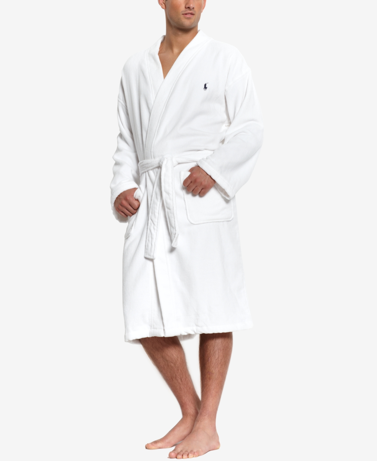 Men's Sleepwear Soft Cotton Kimono Velour Robe - Navy
