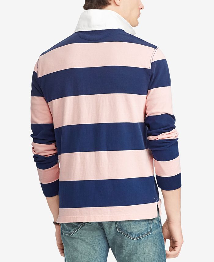 Polo Ralph Lauren Men's Pink Pony Striped Rugby Custom Slim Fit Shirt ...
