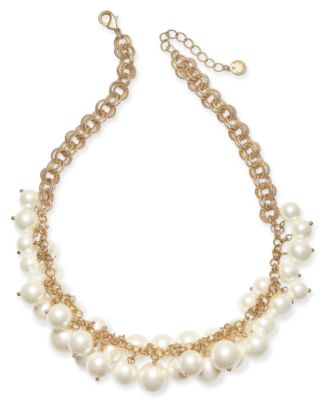 Charter Club Gold-Tone Shaky Faux Pearl Collar Necklace, 17' + 2 ...