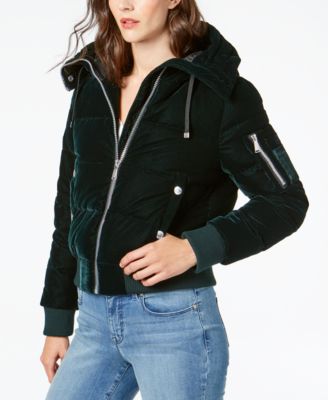 velvet hooded puffer jacket