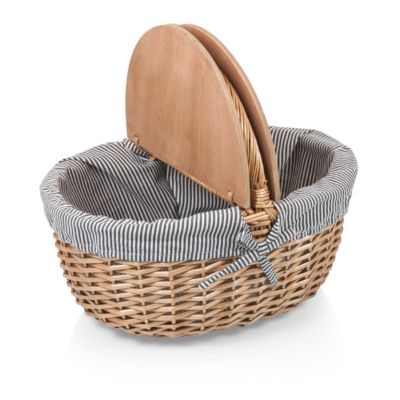 Country Navy & White Striped Picnic Basket
