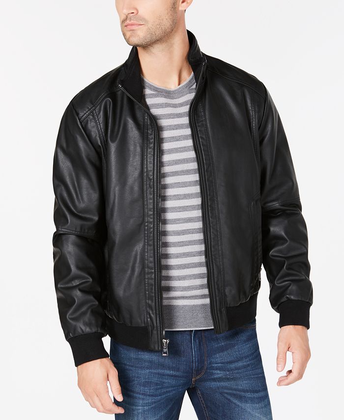 Calvin Klein Men's Faux Leather Bomber Jacket - Macy's