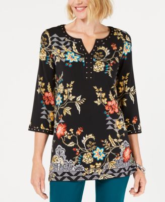 JM Collection Printed Embellished Tunic, Created for Macy's - Macy's