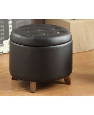 Poundex - Faux Leather Round Ottoman