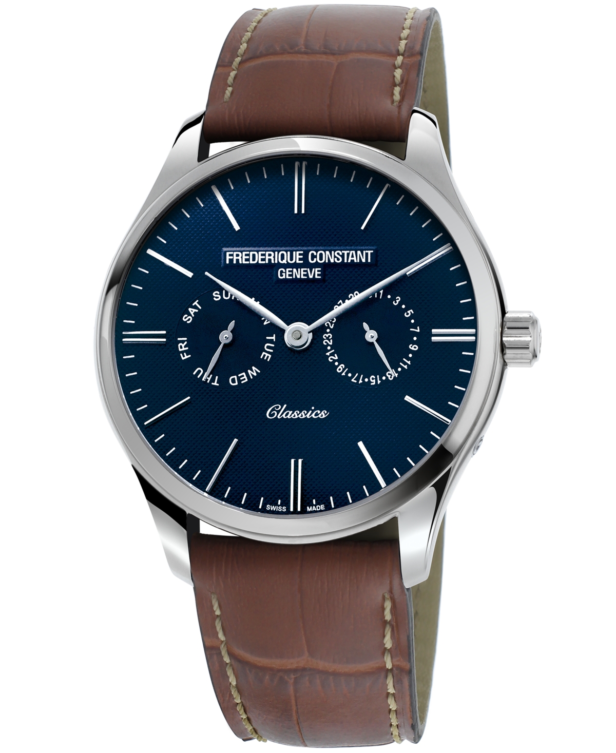 Frederique Constant Men's Swiss Chronograph Classic Brown Leather Strap Watch 40mm