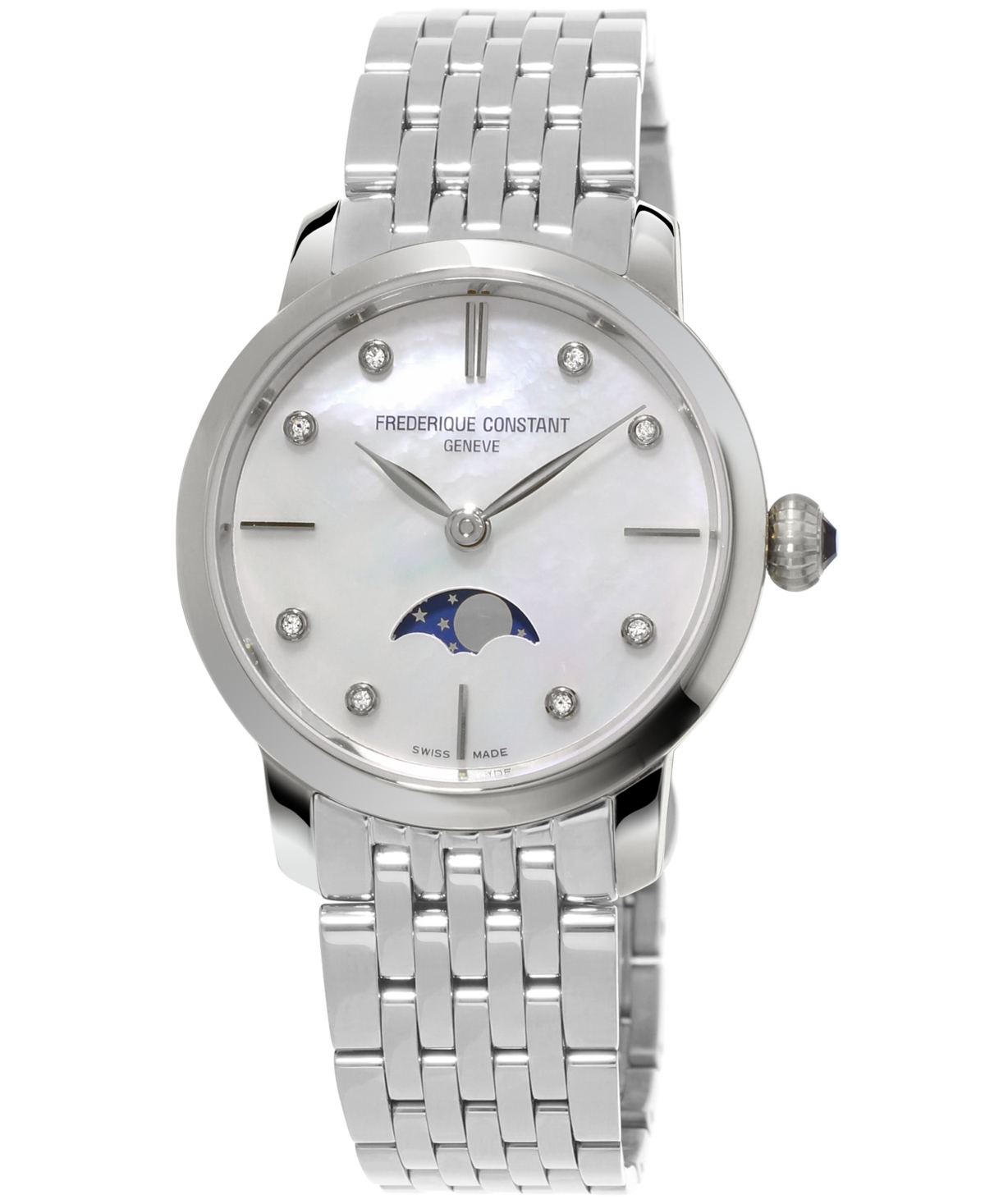 Frederique Constant Women's Swiss Slimline Diamond-accent Stainless Steel Bracelet Watch 30mm