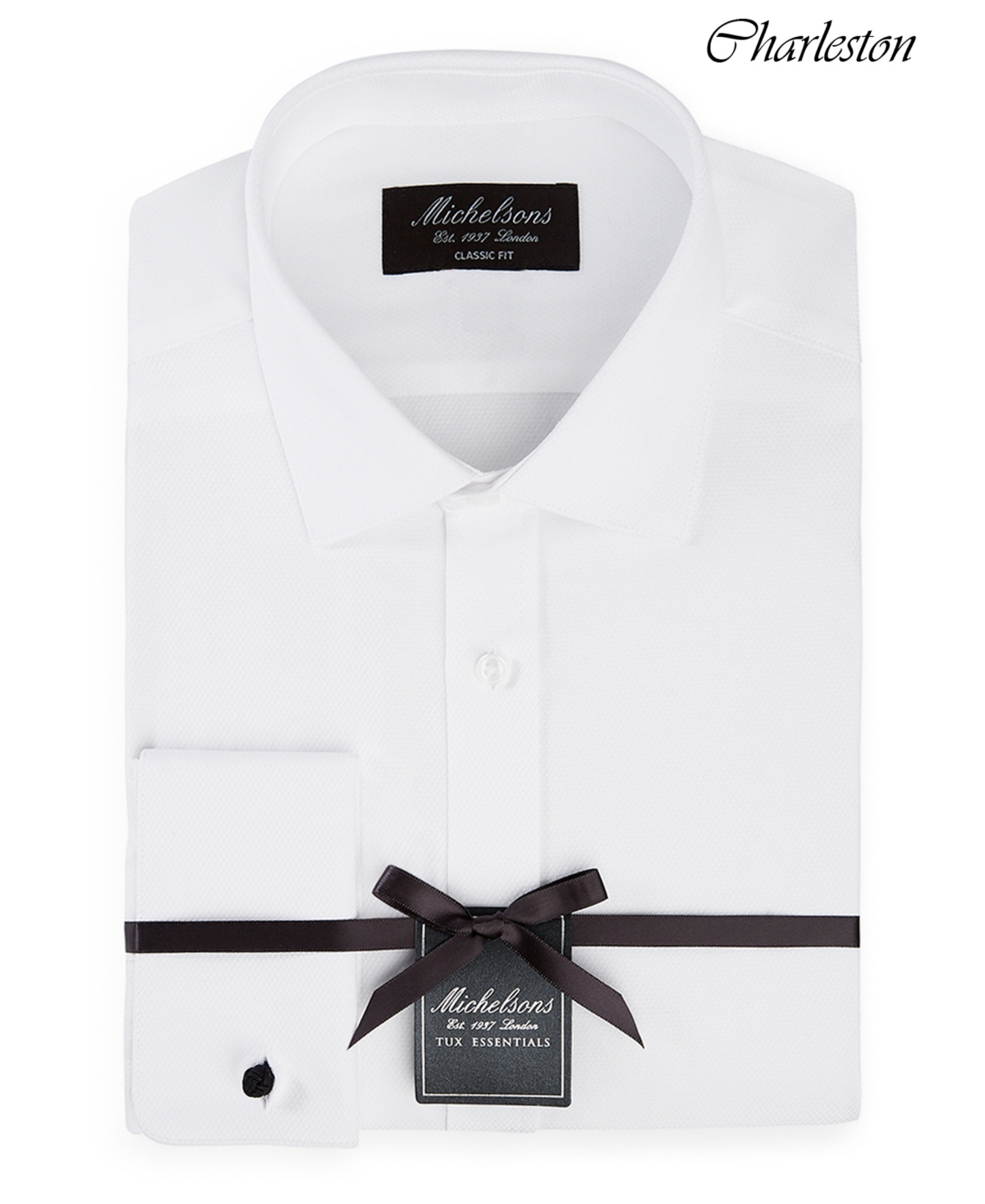 Men's Classic/Regular Fit Solid French Cuff Tuxedo Shirt - White