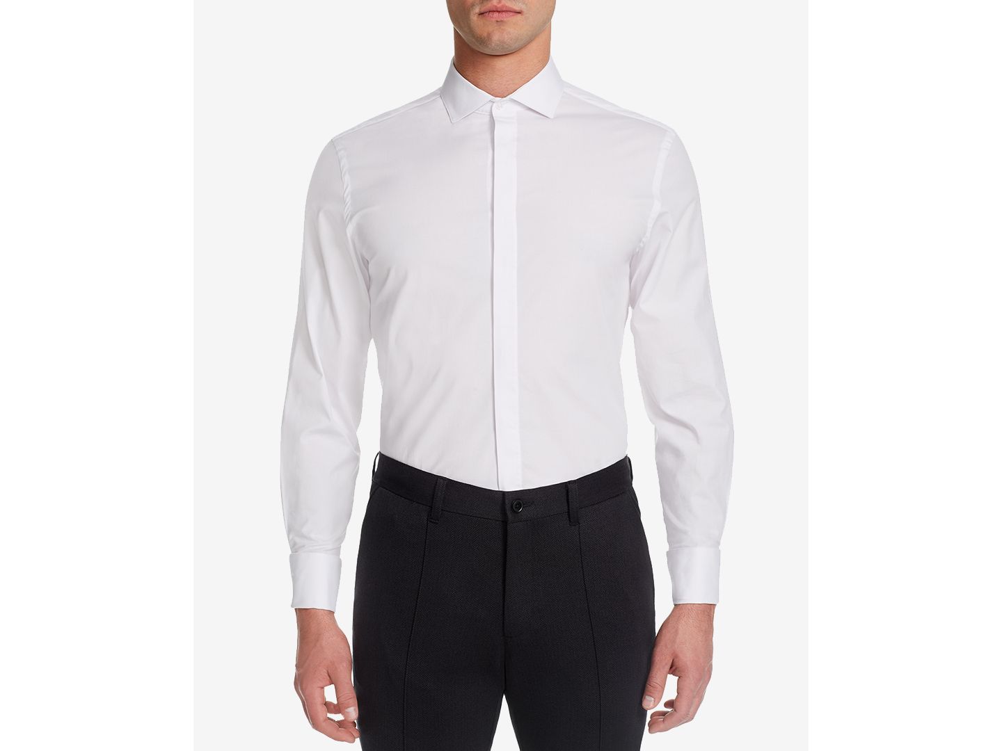 Мужская рубашка MICHELSONS OF LONDON Classic/Regular Fit Stretch Solid French Cuff Tuxedo, цвет: Белый — фото 4