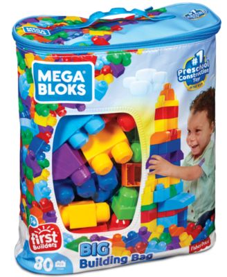 80-piece Big Building Bag Blocks for Toddlers 1-3, Blue