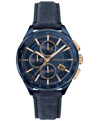Versace - Men's Swiss Chronograph Glaze Blue Vintage Leather Strap Watch 44mm