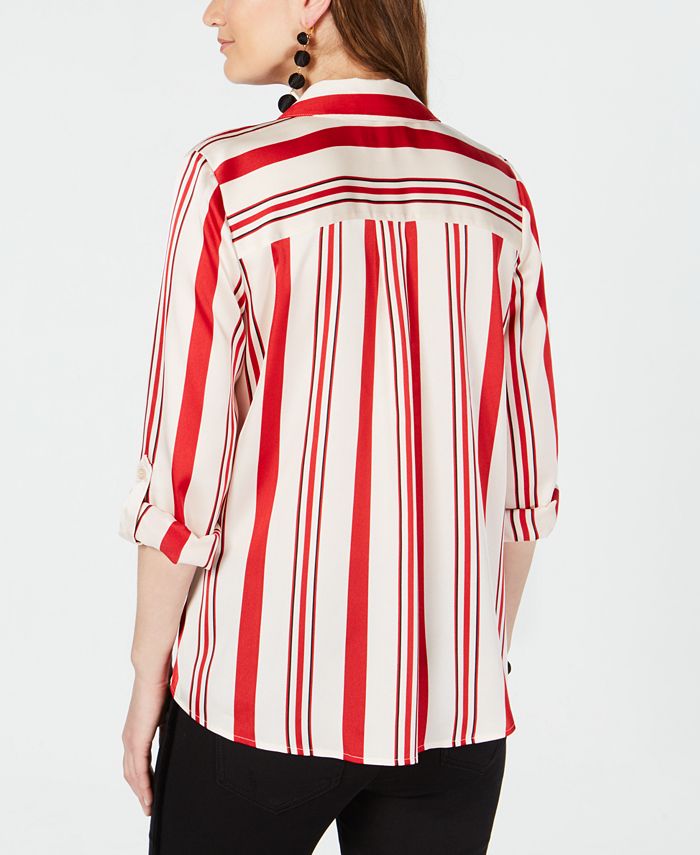 INC International Concepts I.N.C. Striped RollTabSleeve Shirt