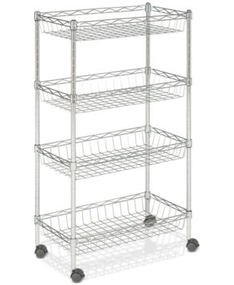 Furniture - Mario 4-Tier Chrome Wire Basket Rack, Quick Ship
