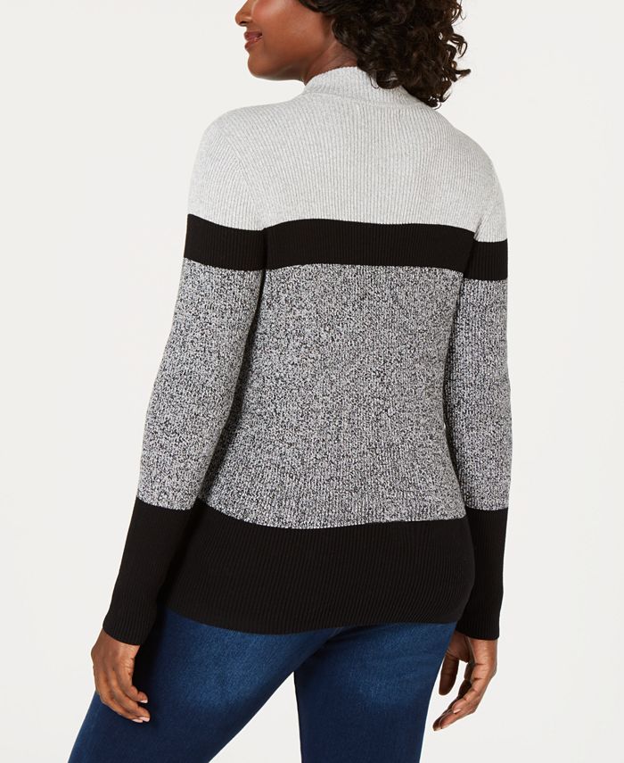 Karen Scott Cotton Colorblocked MockNeck Sweater, Created for Macy's Macy's