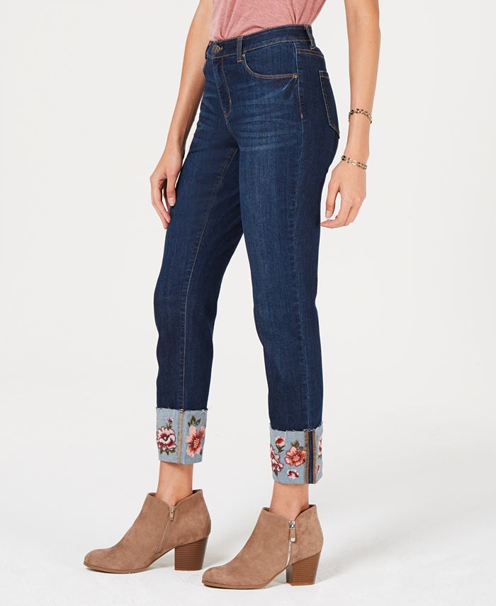 Style & Co Flower-Embroidered Cuff Slim Ankle Jeans, Created for Macy's ...
