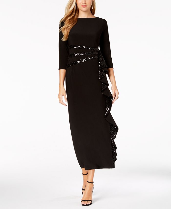 R & M Richards Cascading Sequin-Embellished Dress - Macy's