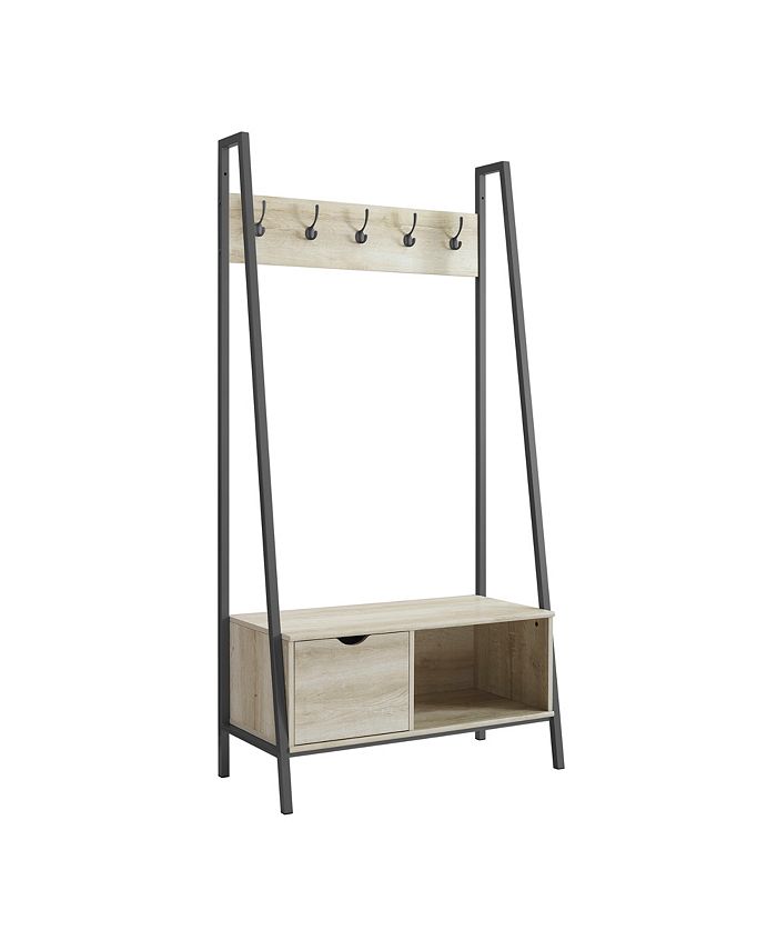 Walker Edison CLOSEOUT 72" Angled Side Metal and Wood Hall Tree White