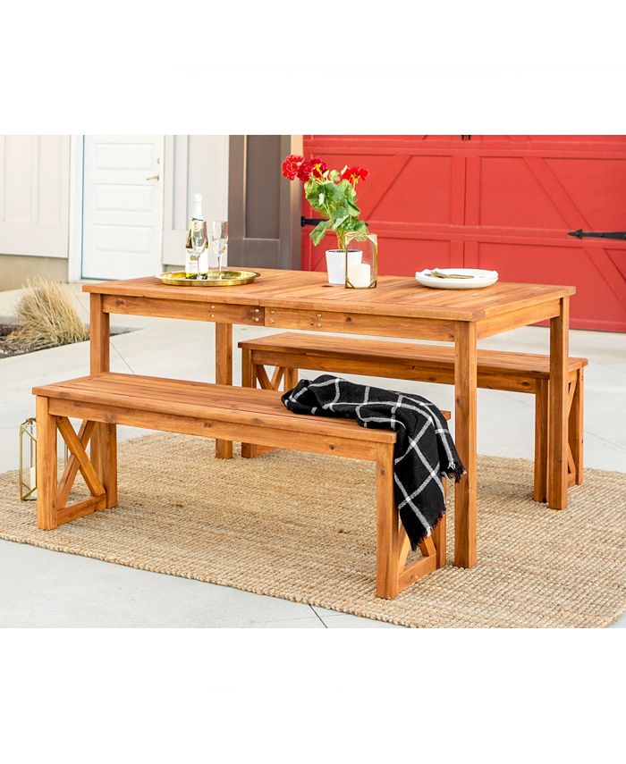 Walker Edison Outdoor Acacia Wood Simple Patio 3-Piece Dining Set with ...