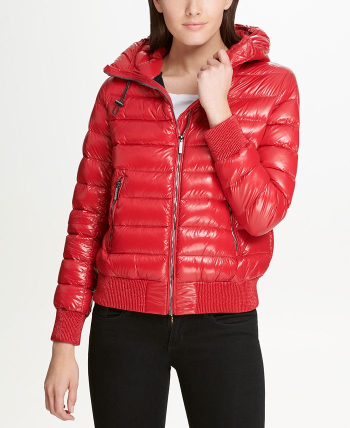 DKNY Packable Hooded Bomber Puffer Coat - Macy's