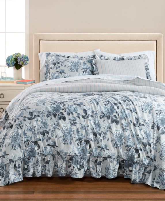 Martha Stewart Collection Floral Rouching 8 Pc Queen Comforter