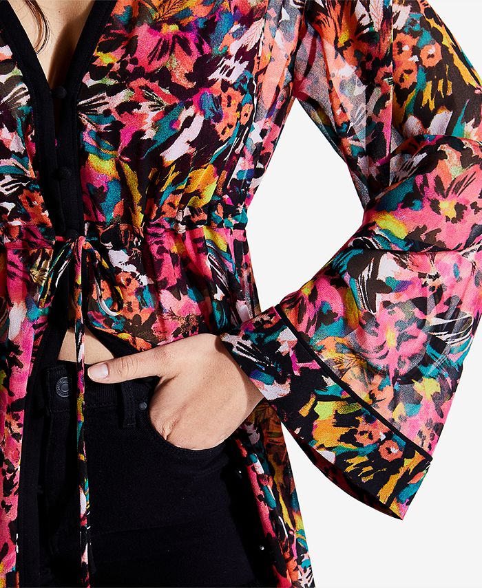 GUESS Melia Printed Long Kimono & Reviews - Tops - Juniors - Macy's