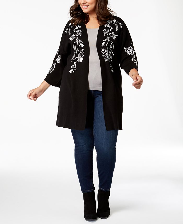 Embroidered cardigan plus size deals