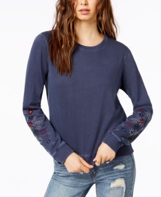 Lucky Brand - Cotton Flower-Embroidered Sweatshirt
