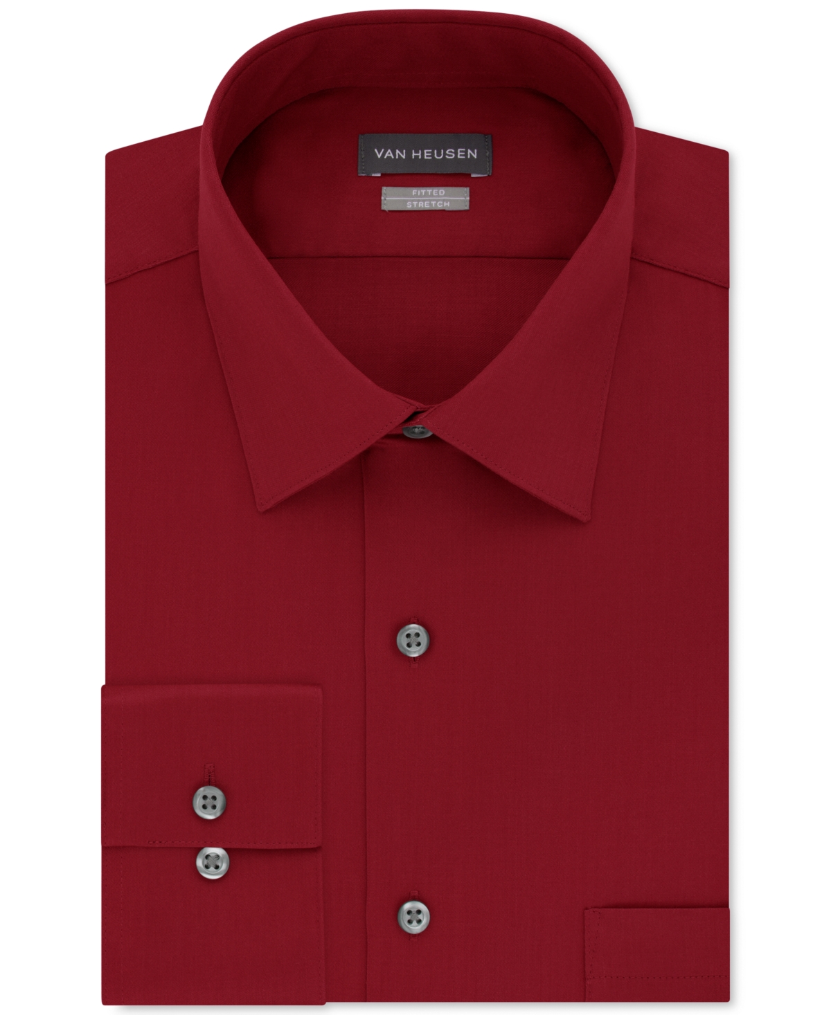 Men's Fitted Stretch Wrinkle Free Sateen Solid Dress Shirt - Red