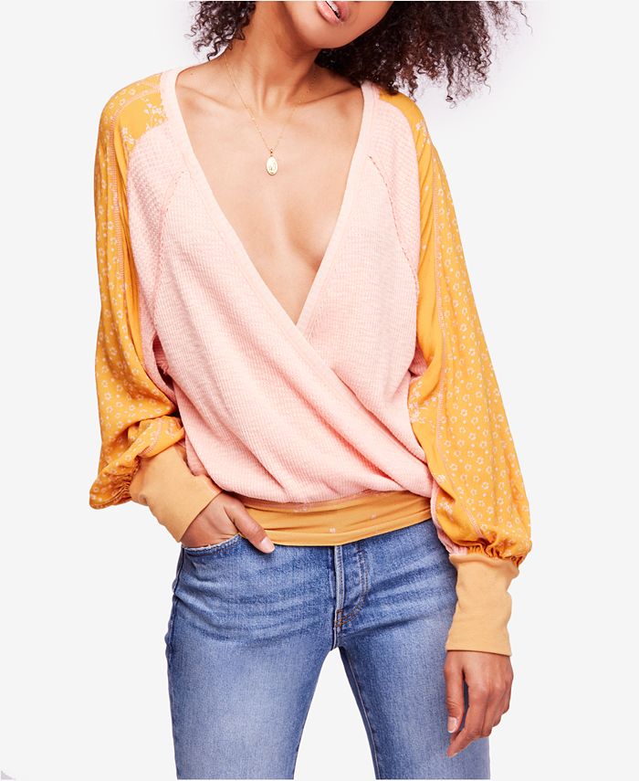 Free People Auxton Thermal Mixed-Print V-Neck Top - Macy's