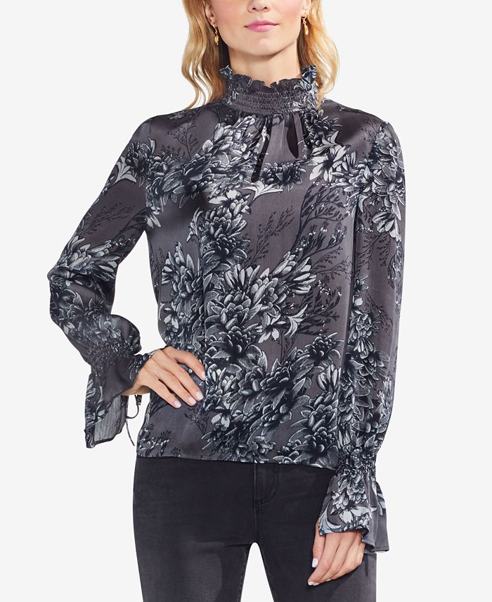 Vince Camuto Printed Mock-Neck Bell-Sleeve Top - Macy's